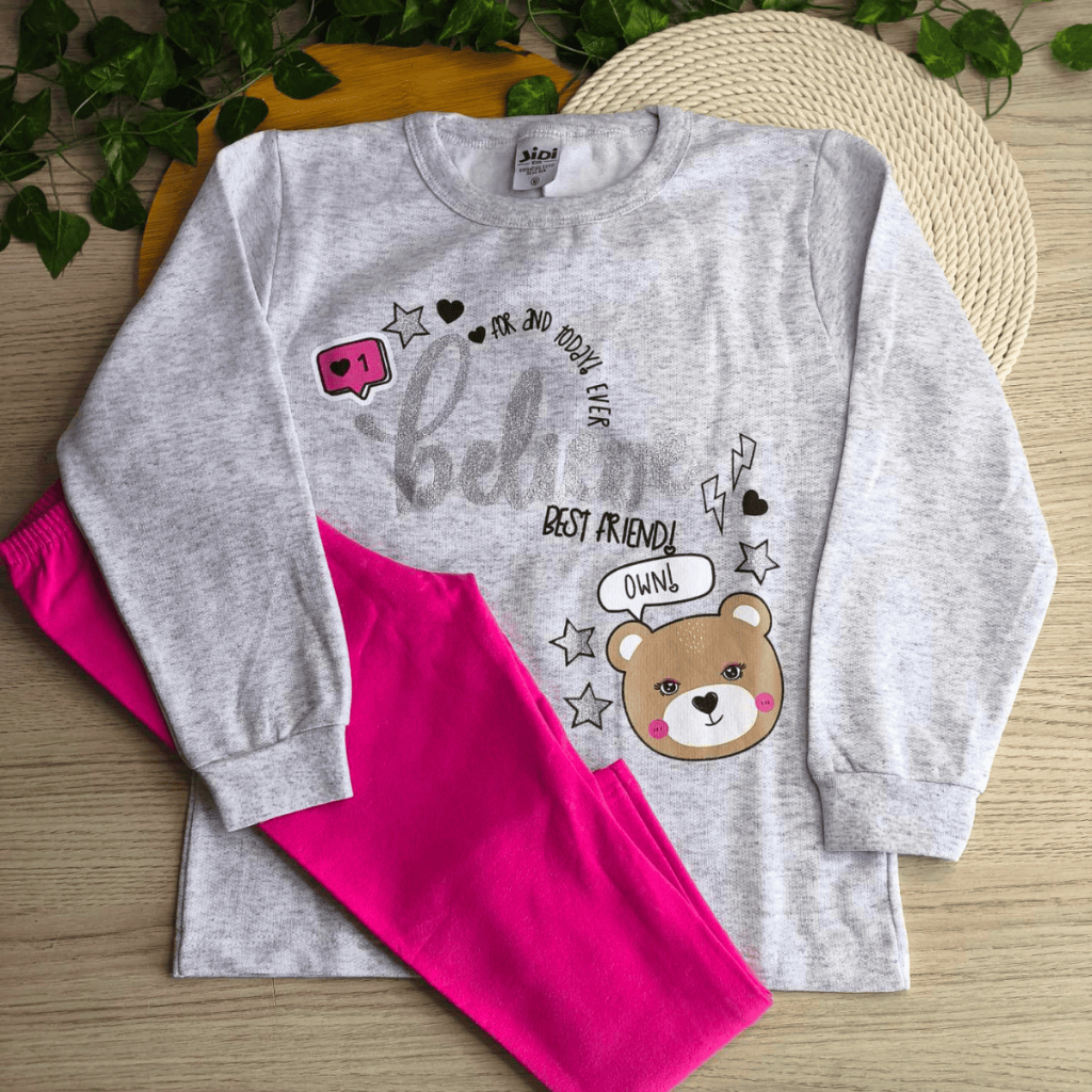 Conjunto Infantil Moletom Menina Estiloso Manga Longa Outono Inverno Pronto Para Envio 02 ao 08 Anos