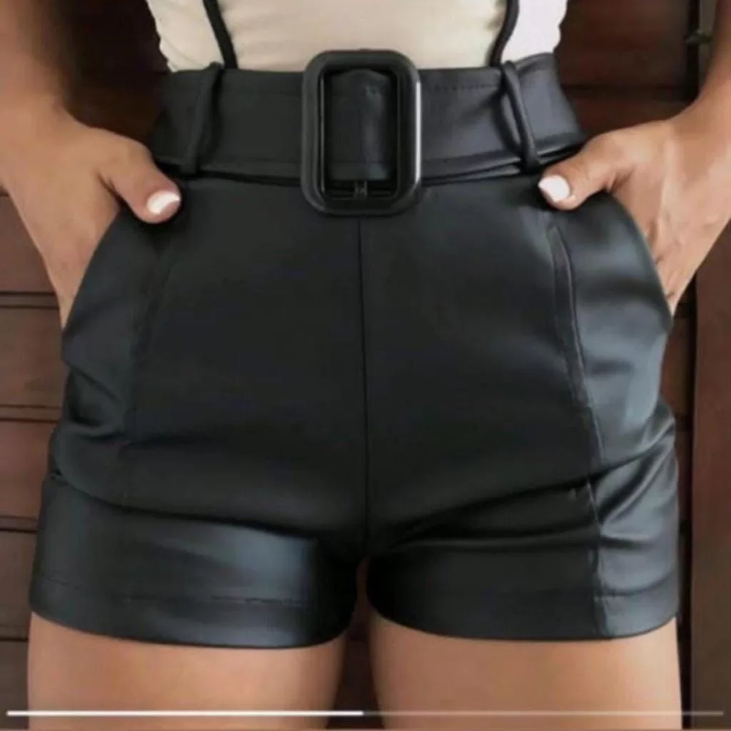 Short Feminino Suplex Cirrê com  Bolso e Cinto Moda Estilosa em Vários Modelos