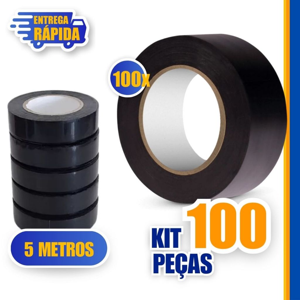 Kit 100 Fitas isolante Anti-chama Preta – 5m