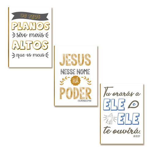 Kit 3 Placas Mdf Frases Jesus Nesse Nome Tem Poder