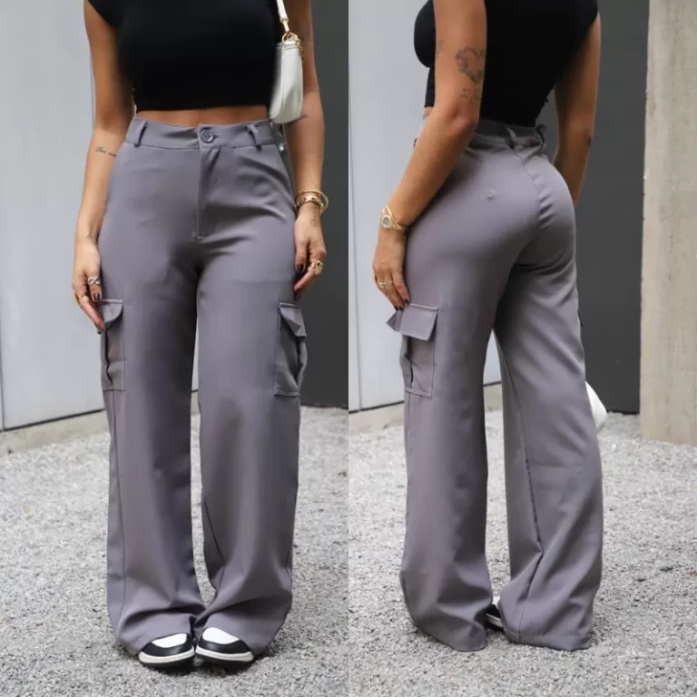 Calça Cargo Feminina Modelo Pantalona Alfaiataria