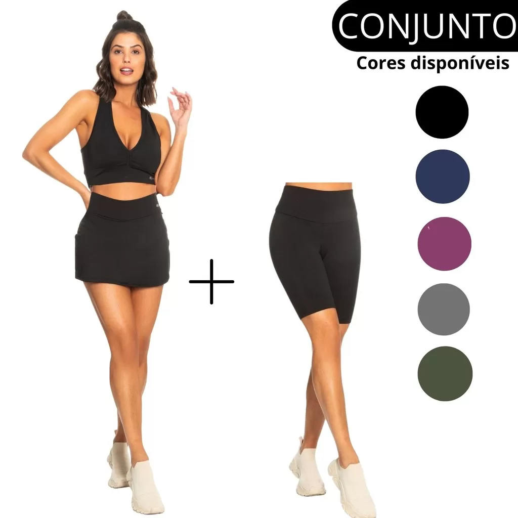 Conjunto Kit 3 Peças Top V, Shorts Saia e Bermuda Ciclista 90622-90522-90322-C1