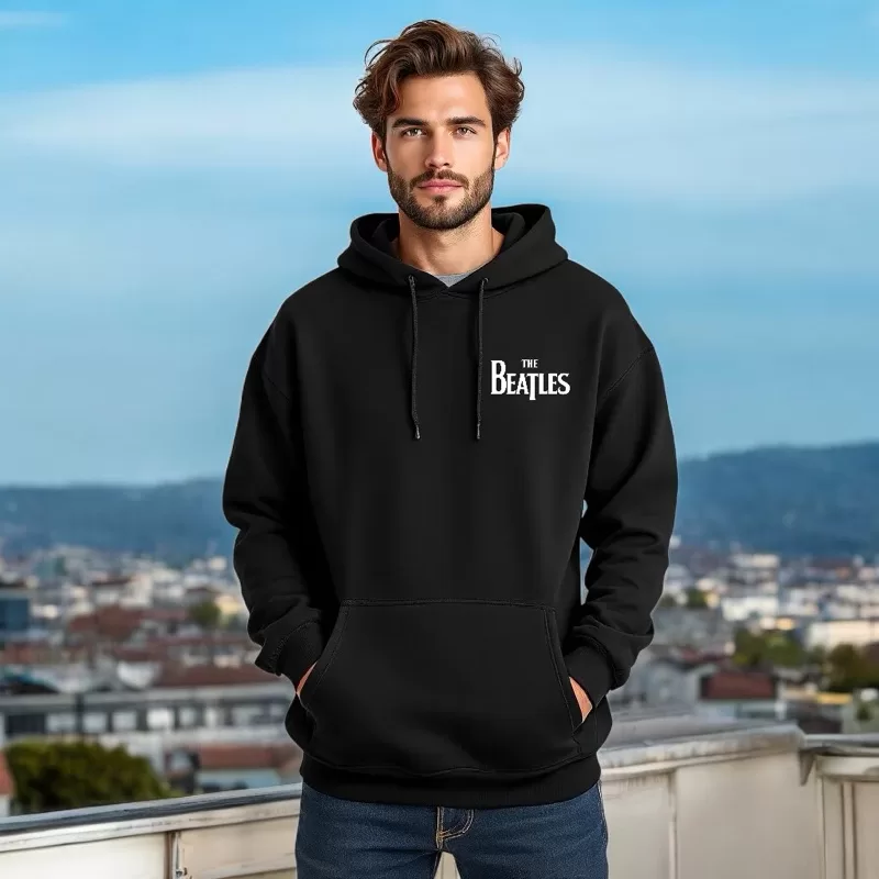 Moletom Canguru Masculino Flanelado Quente Blusa de Frio Banda Inglesa de Liverpool Rock Clássico In