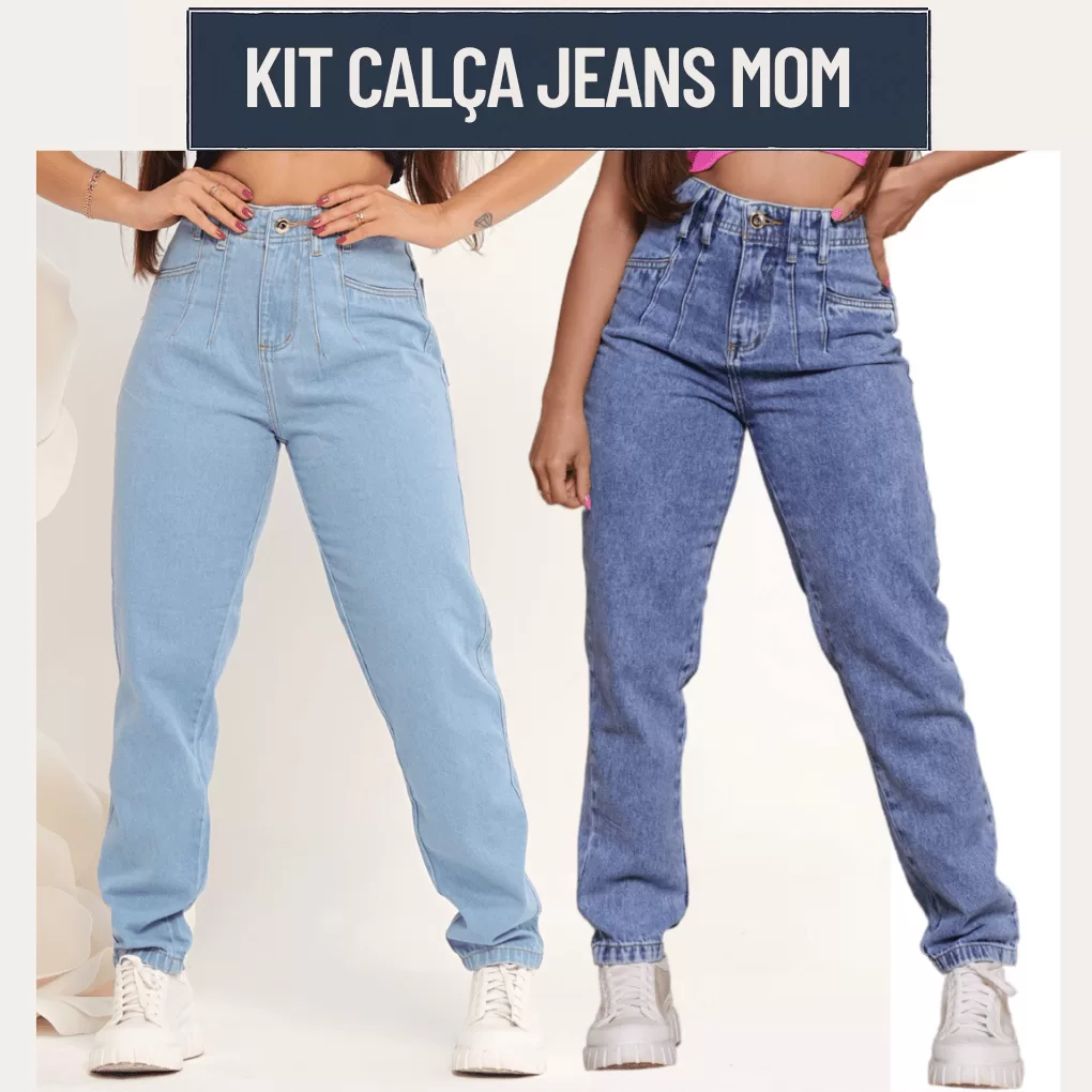 kit Calça Mom Feminina Exclusiva 100% Algodão Cintura Alta Pinças Modeladora Confortável  Marmorizad