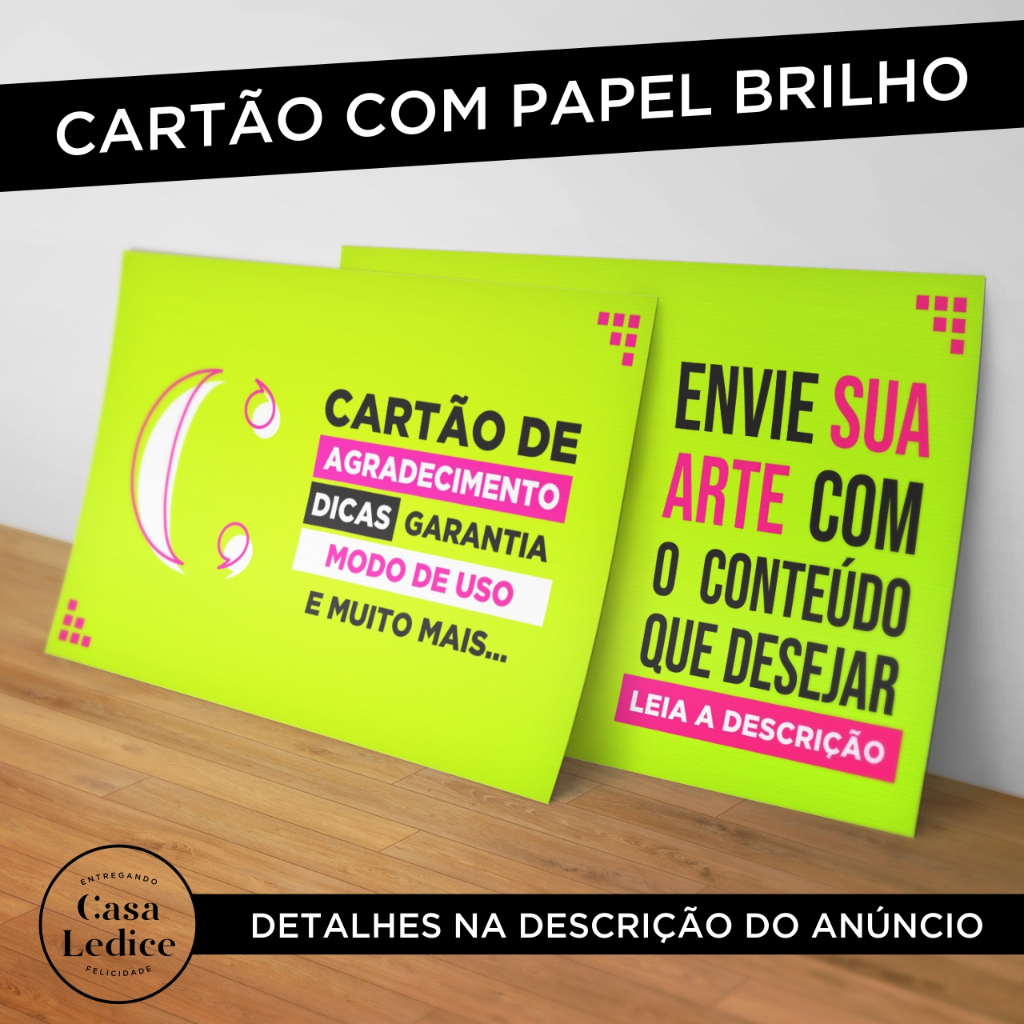 Cartão de Agradecimento PERSONALIZADO COM SUA ARTE – 10x15cm – PAPEL BRILHO – FRENTE E VERSO