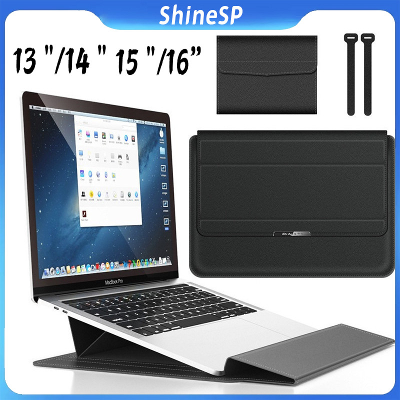 Bolsa multifuncional para laptop para Macbook Air 13/14/15/16 polegadas, capa de couro PU com suport