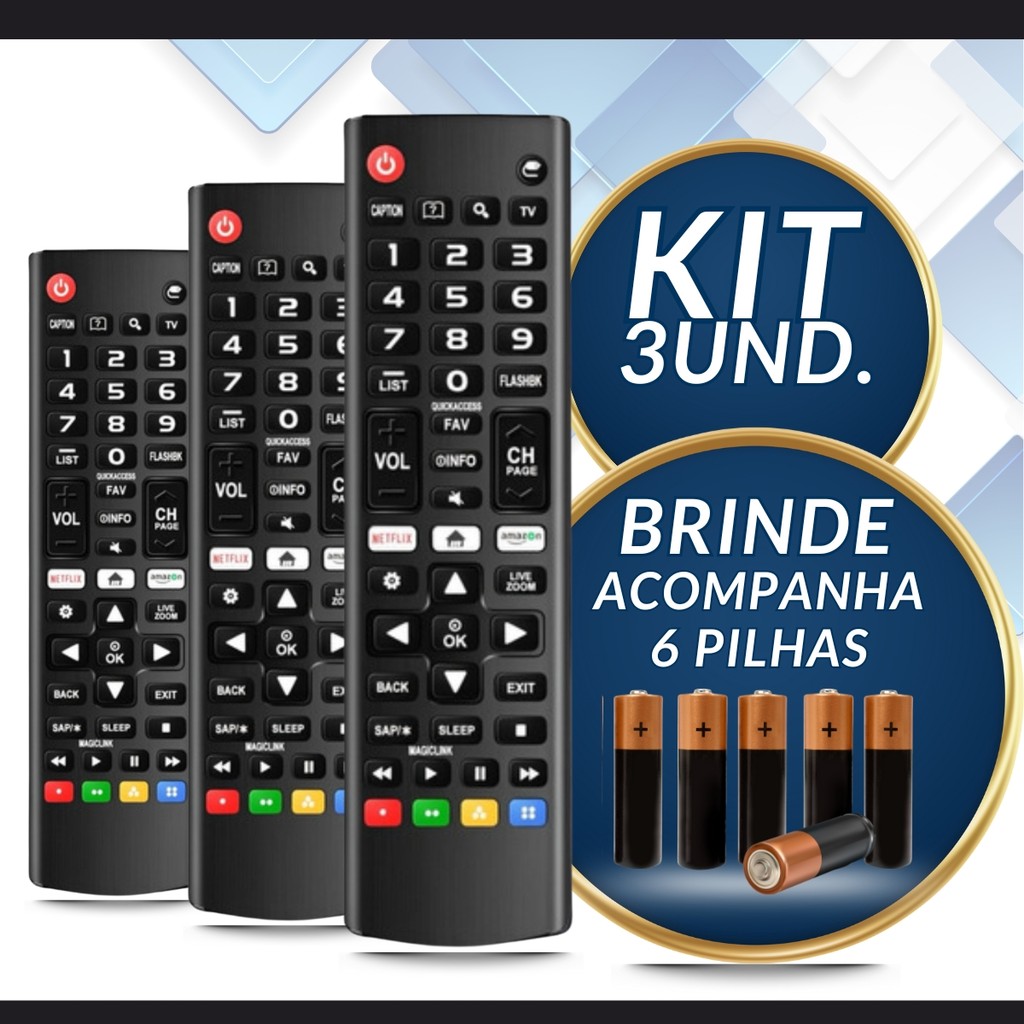 Kit 3 Controle Remoto Compatível para LG Smart Tv 4k LED LCD 24 32 40 43 50 55 65 Polegadas