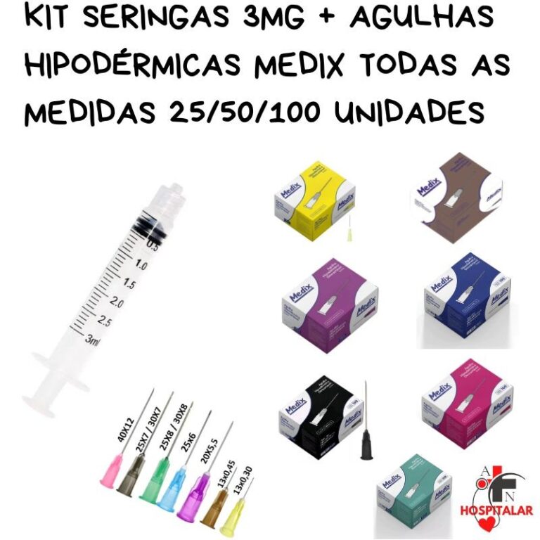 Kit Seringa 3ml Luer Lock + Agulhas Hipodérmicas 