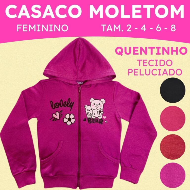 Casaco Moletom Peluciado Infantil Menina com Ziper