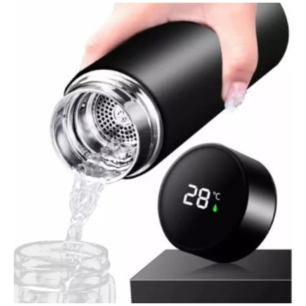 Garrafa Térmica 500ml Inteligente em Aço Inox cor Preta