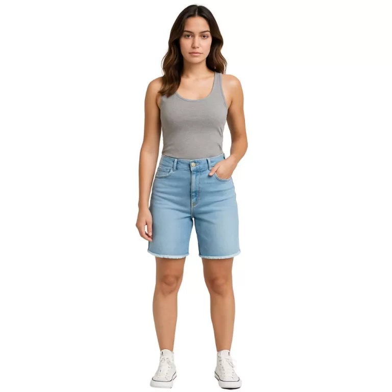 Bermuda Jeans Feminina Empina Bumbum Cintura Alta 