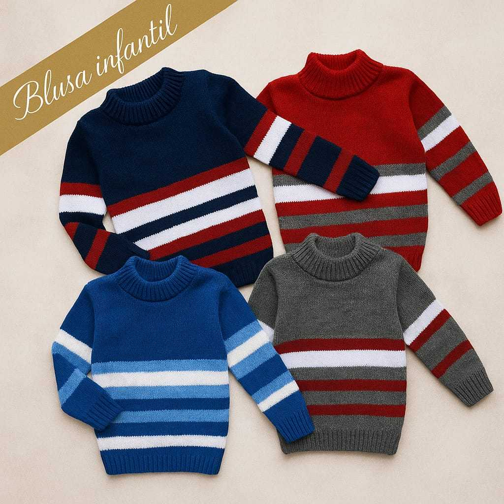 BLUSA DE LÃ MENINO INFANTIL GOLA ALTA CACHARREL FRIO INVERNO MODA ESTILO DO 1 AO 8