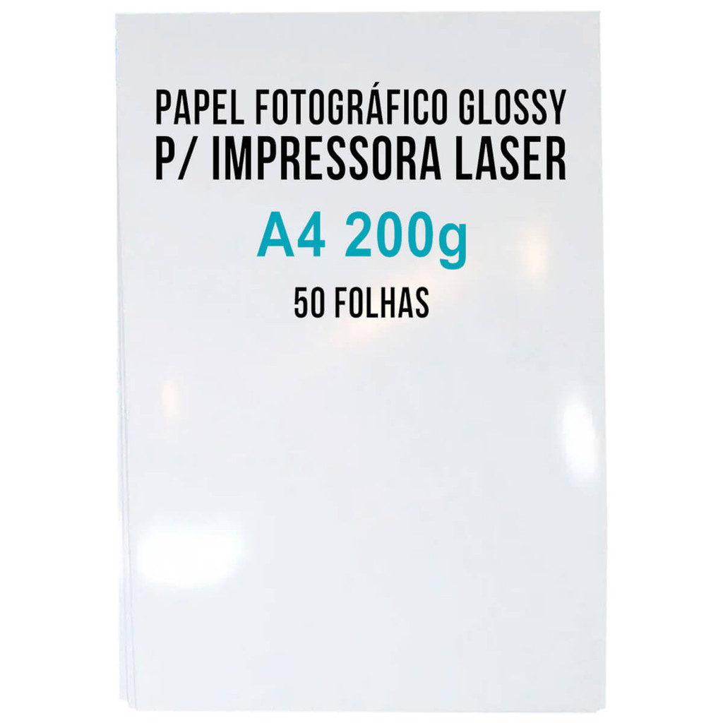 Papel Foto Laser Glossy 200g A4 Fotográfico Branco para Impressora Laser com 50 Folhas