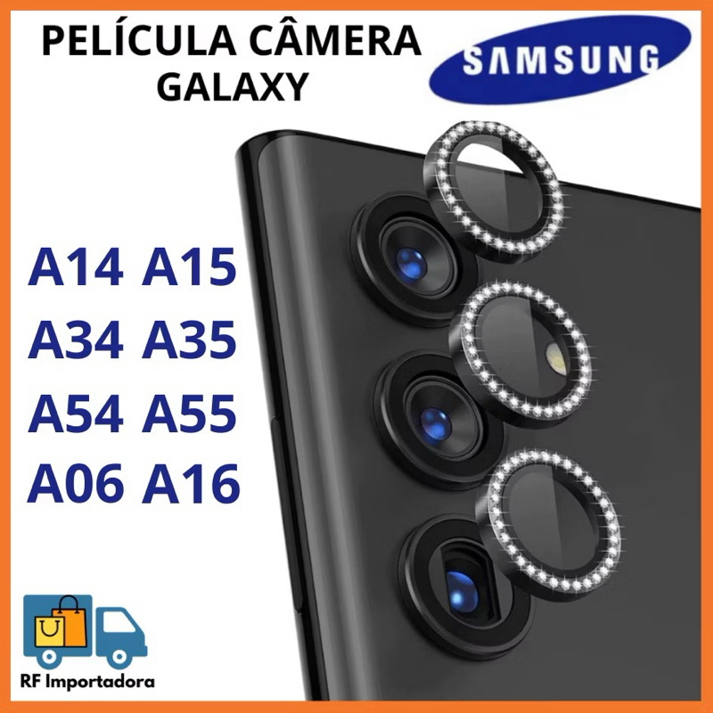 KIT CÂMERAS SAMSUNG GALAXY STRASS DIAMANTADA A14/A15/A16/A24/A06/A34/A35/A54/A55/S23FE/S24FE/S23/S24