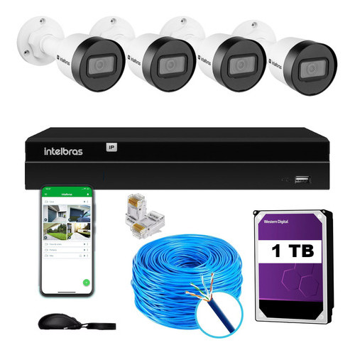 KIT 4 CÂMERAS VIPC 1230B IP POE NVD 1408p HD 1TB 