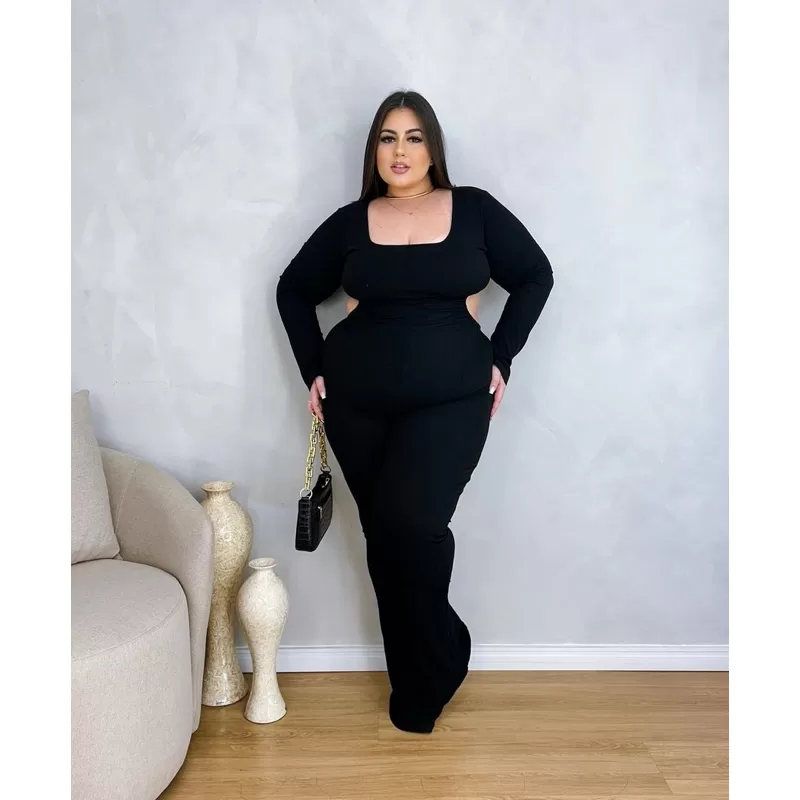 Macacao Plus Size manga longa