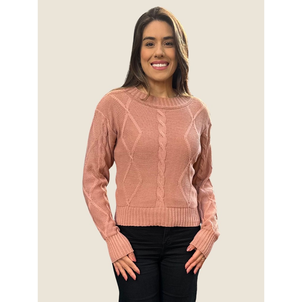Blusa de Frio Feminina em Tricot Trançado Lançamento Inverno Nagai
