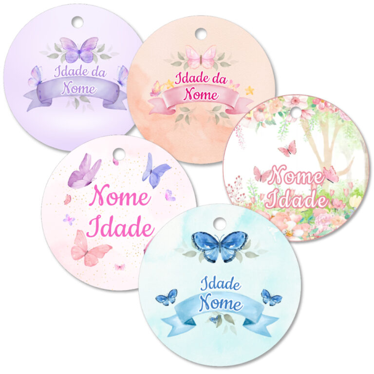 Tag com Furo Personalizada Jardim Das Borboletas 5