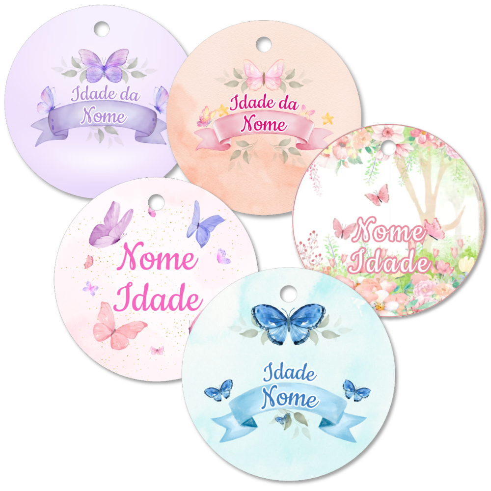 Tag com Furo Personalizada Jardim Das Borboletas 5×5 cm