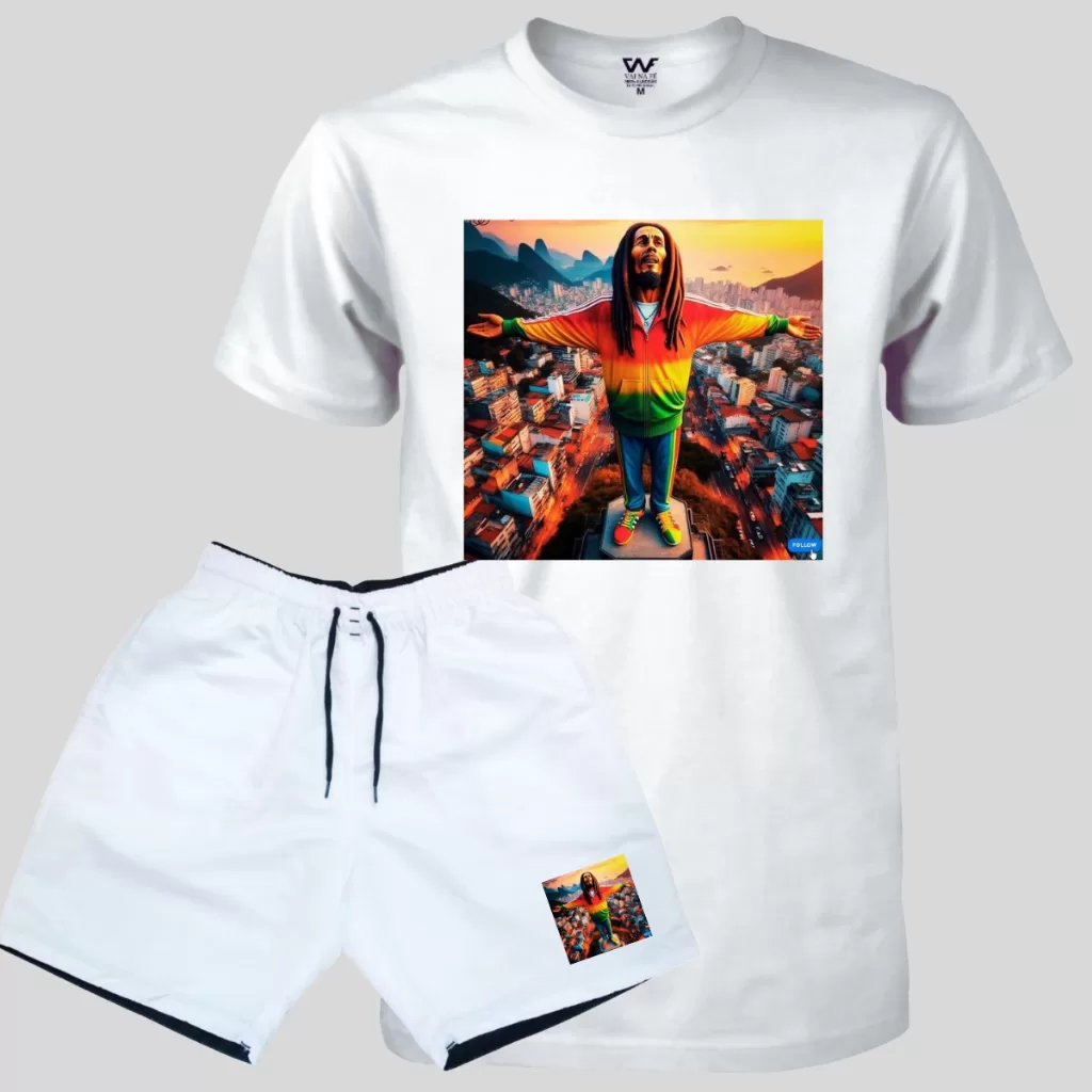 Kit Reggae Camiseta Bob Marley + Bermuda Masculina Elastano