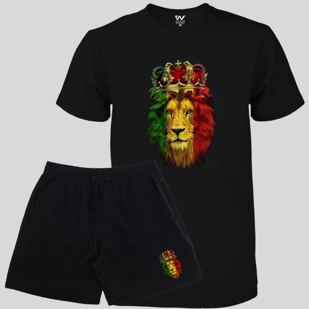 kit Reggae Bermuda Masculina Elastano + Camiseta Masculina Bob Marley