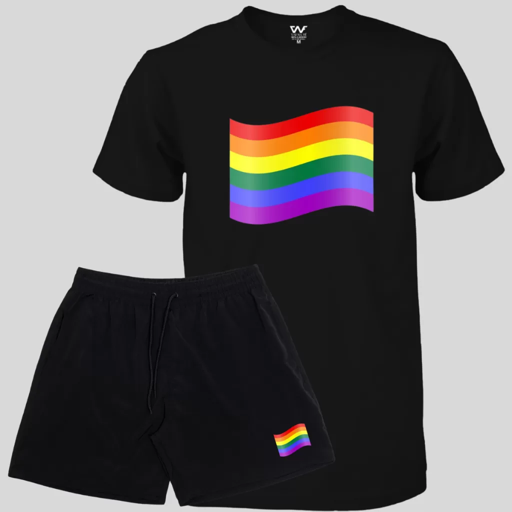 Conjunto LGBT Short Masculino Elastano + Camiseta Unissex Algodão Lançamento