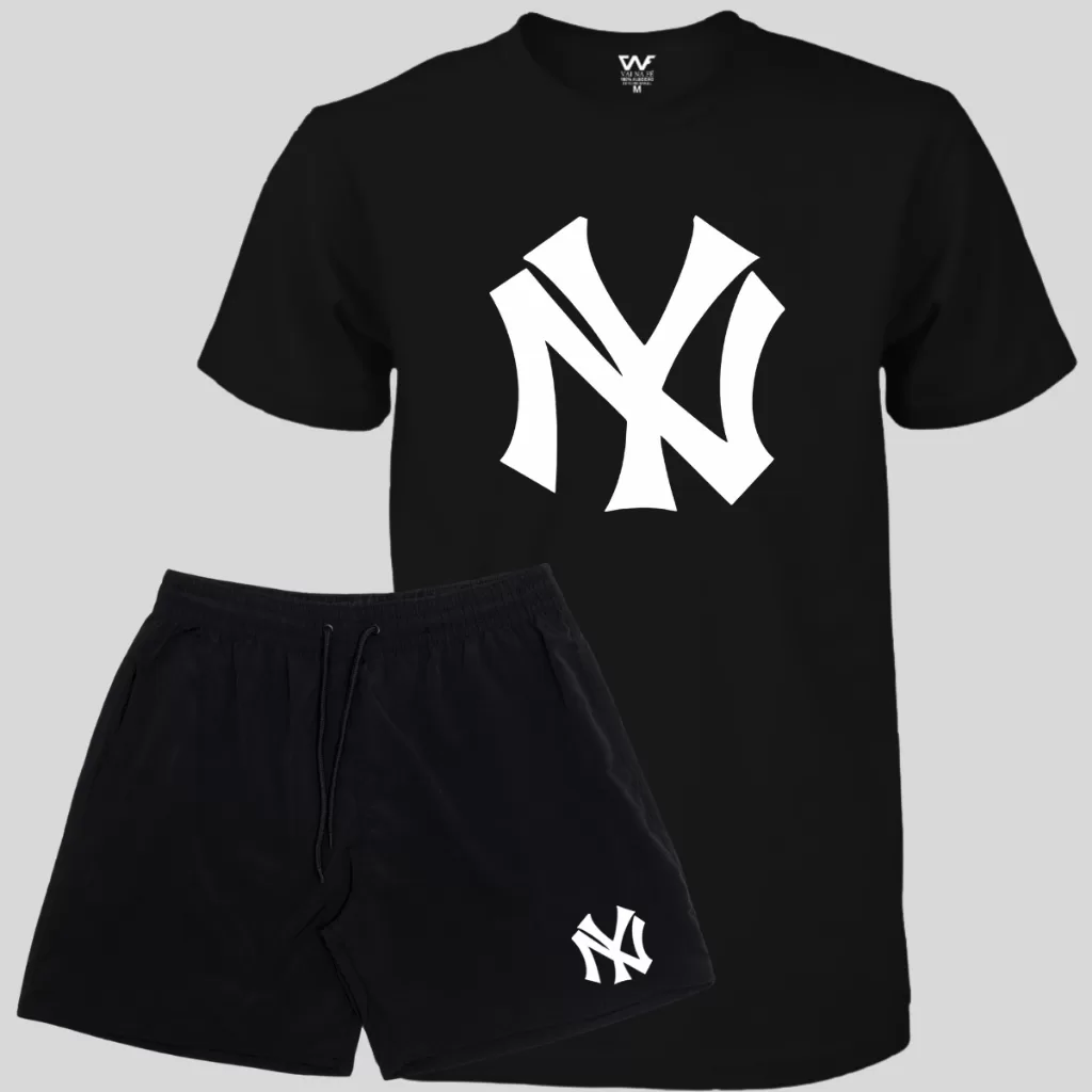 Kit Camiseta Algodão NY + Short Praia Masculino Elastano Varias Cores Lançamento