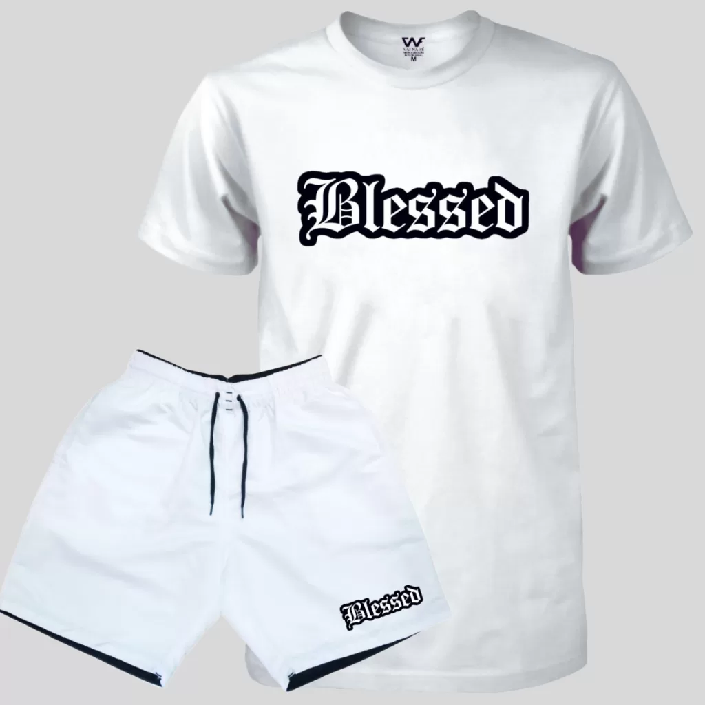 Kit Bermuda Masculina Elastano + Camiseta Blessed Masculina Conjunto Masculino Lançamento