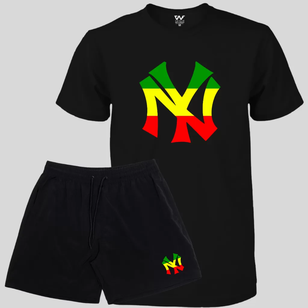 Conjunto New York Bermuda Masculina Elastano + Camiseta Masculina Algodão Lançamento