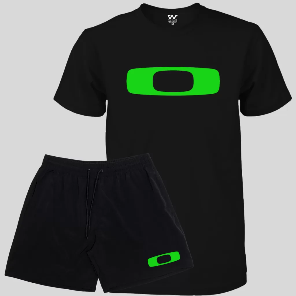 conjunto Camiseta okl Masculina + Short de Praia Masculino Elastano Lançamento