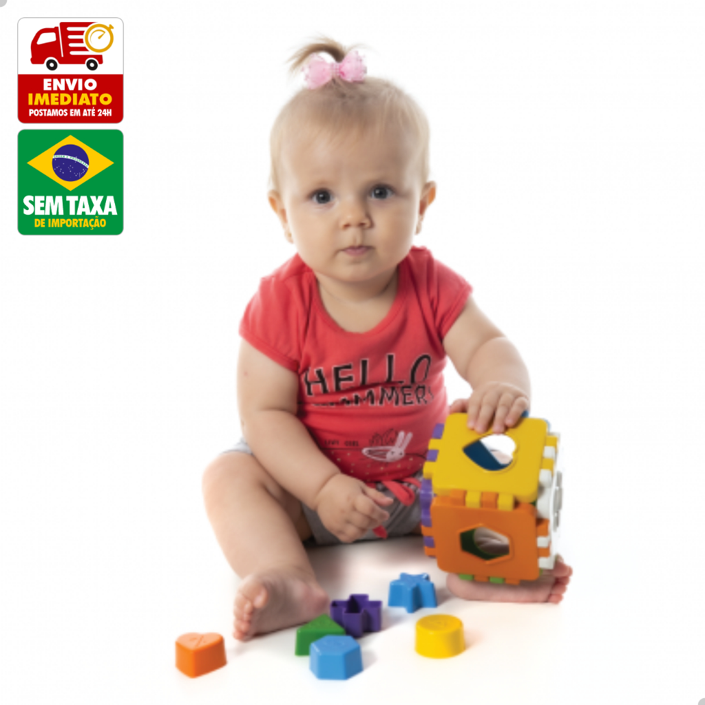 Cubo Kendy Brinquedo Educativo Baby Educa Mais +12M  Encaixar Formas Coloridas