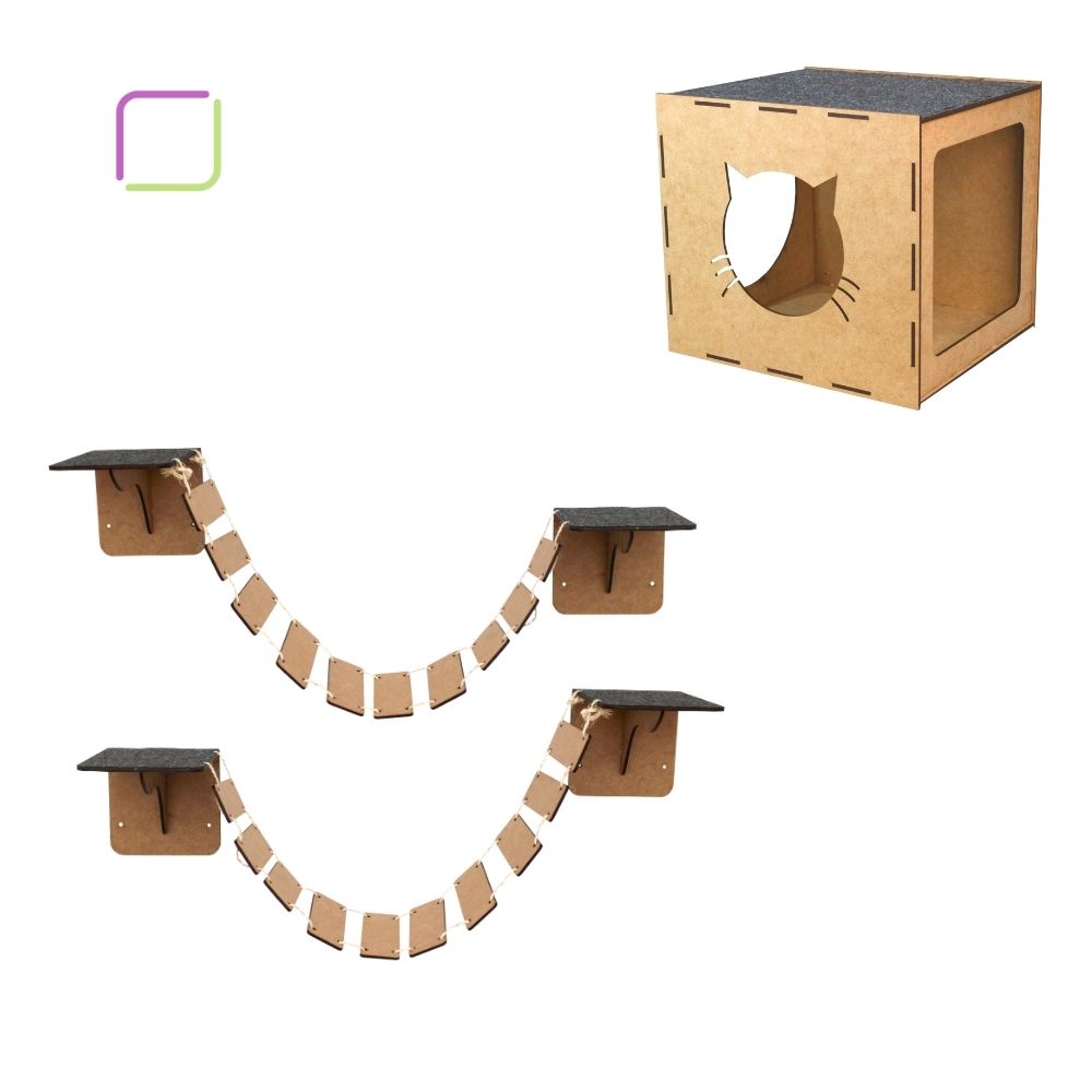 Nicho para Gato + 2 pontes suspensa de parede Toca para bichanos travessia de Gato