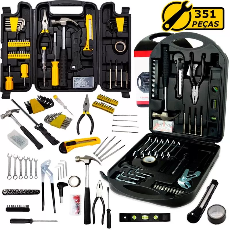 Kit Jogo Ferramenta 351 Peças Semiprofissional Maleta Serviço Gerais Casa Hobby Prático Kit Completo