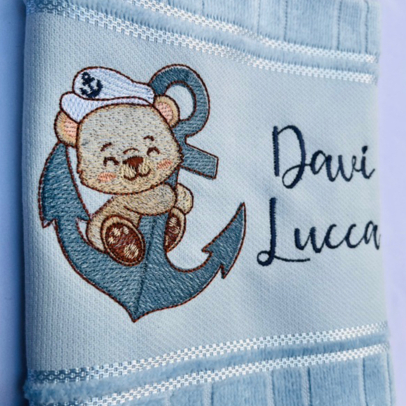Toalhinha Personalizada Bordada Ursinho Marinheiro