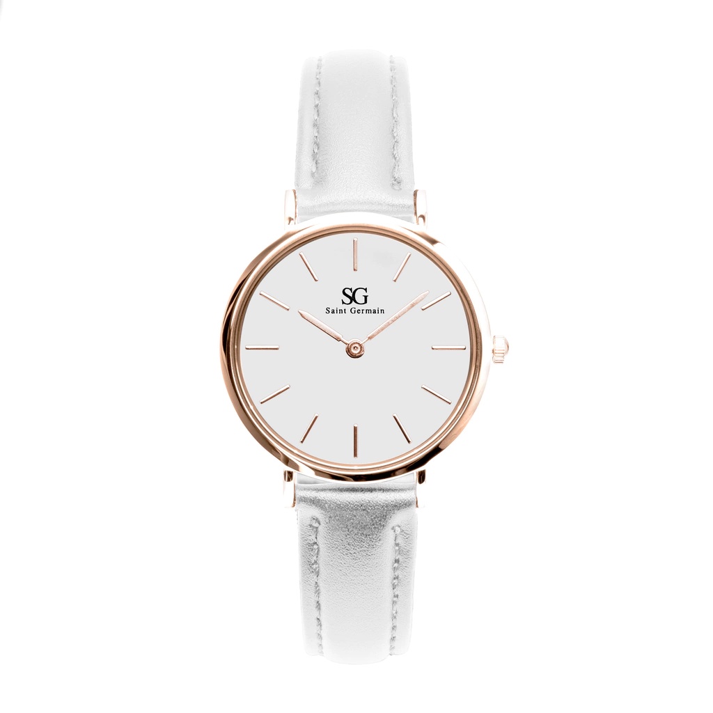 Relógio Feminino Branco Saint Germain Queens Rosé Gold 32mm – Fundo Branco