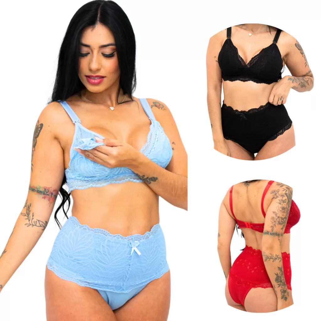 Conjunto Gestante Sutiã de Amamentação e Calcinha Pós Parto Cintura Alta – Lafar