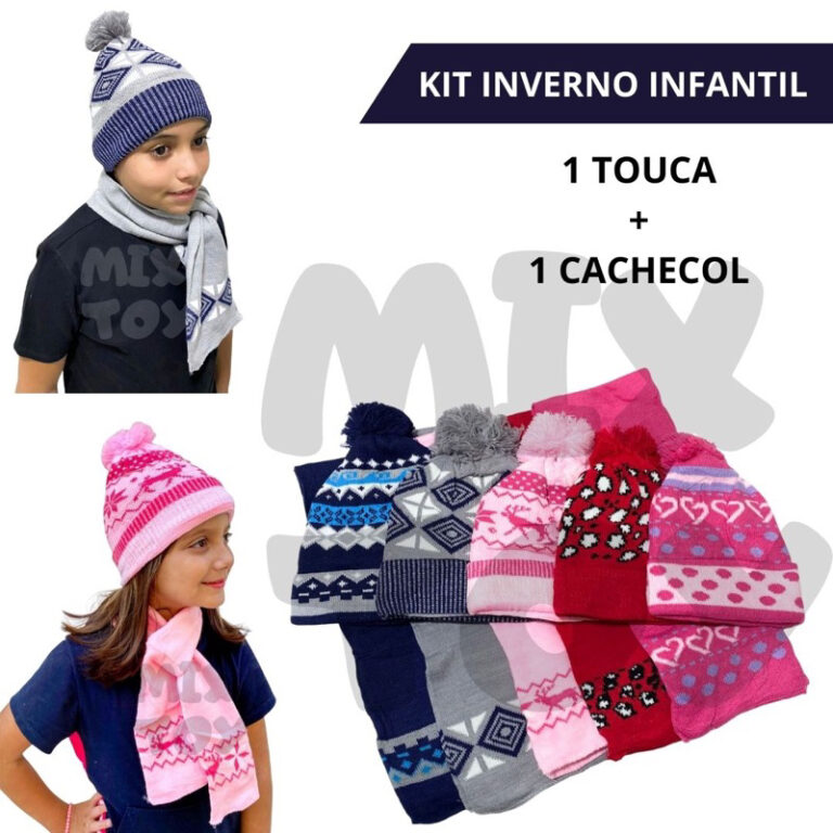 Kit Inverno Infantil Com Touca e Cachecol Lã Meni