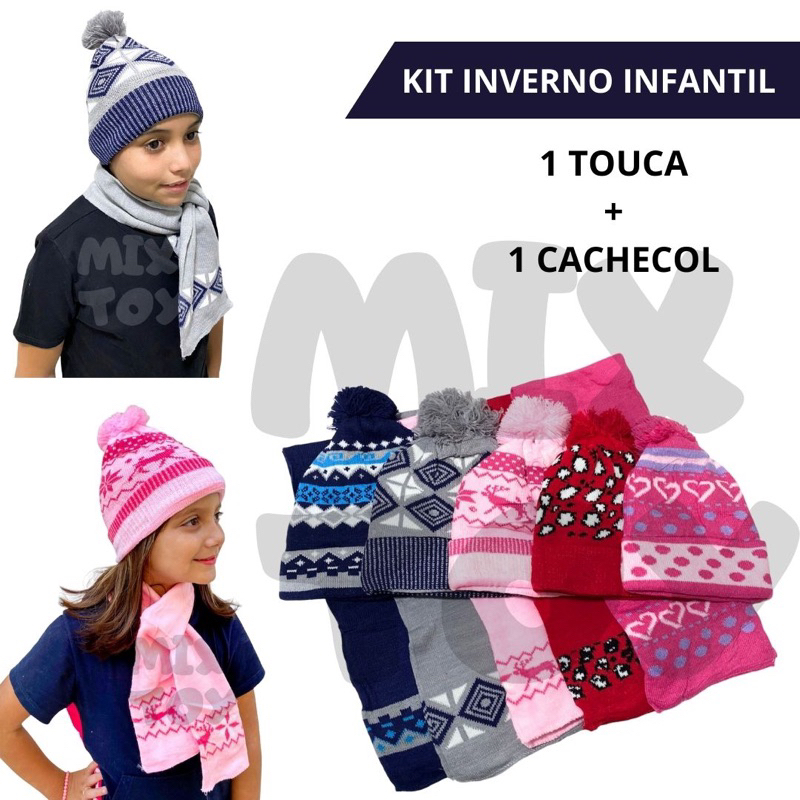 Kit Touca e Cachecol Infantil Inverno Lã Menino e Menina 0230