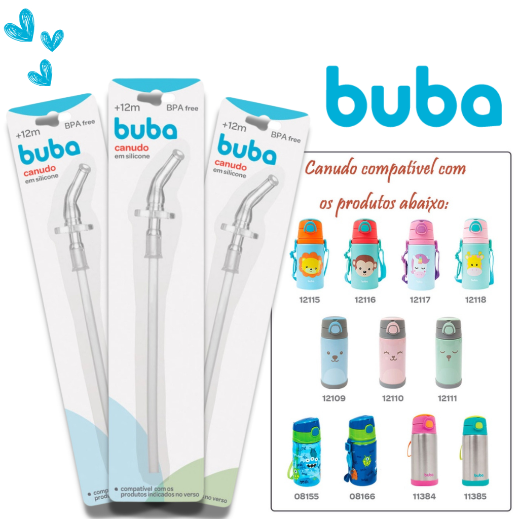 Canudo Buba em Silicone Repositor Refil Para Garrafinha Animal Fun Aluminio Aventuras e Outras
