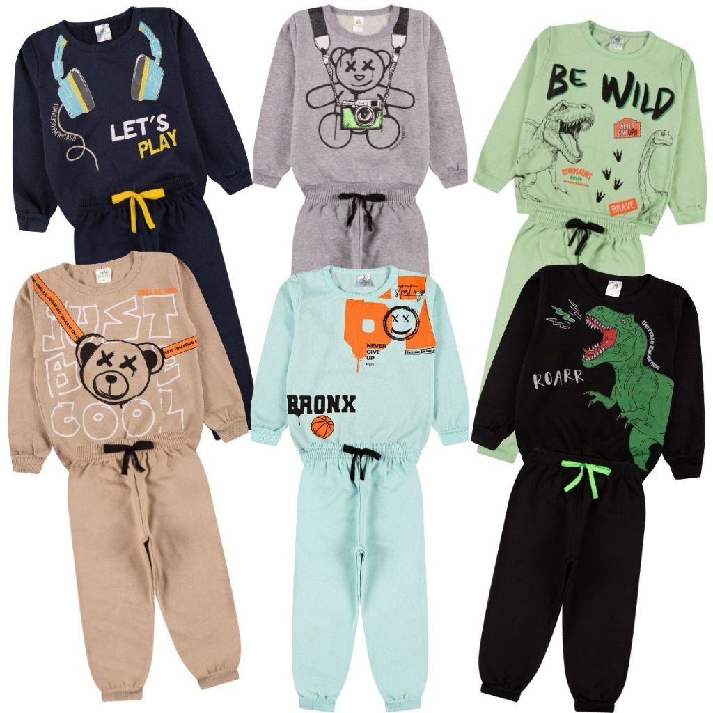 Kit Sortido 8 Peças de Roupas Masculino Infantil Inverno  4 blusas casacos + 4 calças de 1 ao 10