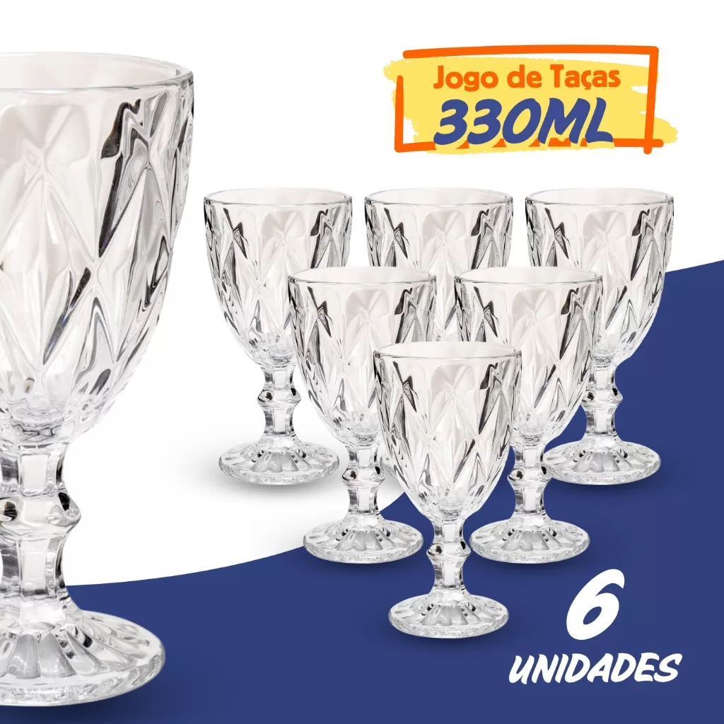 Jogo de Taça Diamante Copo Vidro Transparente Taças Abacaxi Gourmet Bico De Jaca 330ml