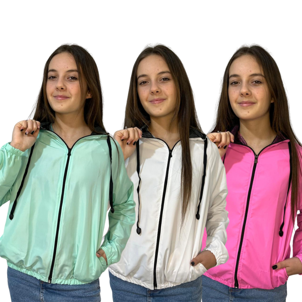 Jaqueta Corta Vento Agasalho Juvenil Infantil Impermeável com Capuz