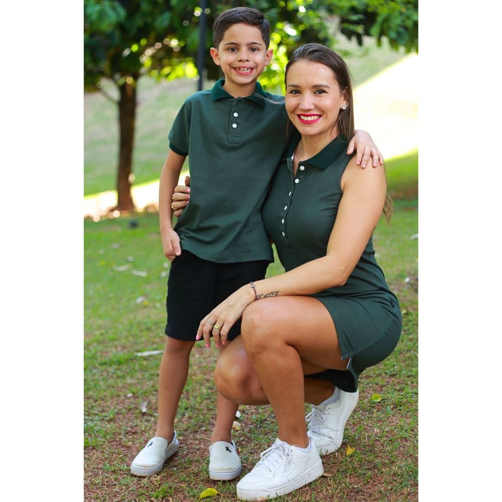 Kit tal mãe tal filho vestido e camisa polo verde Musgo