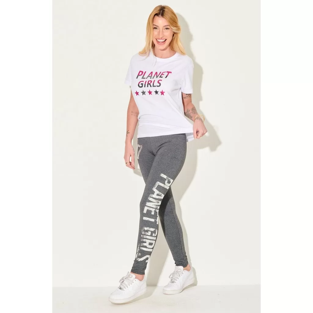 Calça Legging Malha Paetê Planet Girls Mescla Escuro