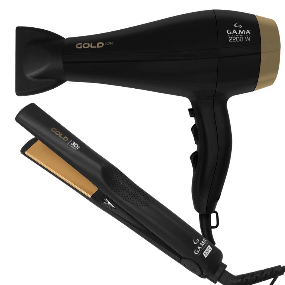 Kit Prancha e Secador de Cabelo Gold  220V Gama Italy