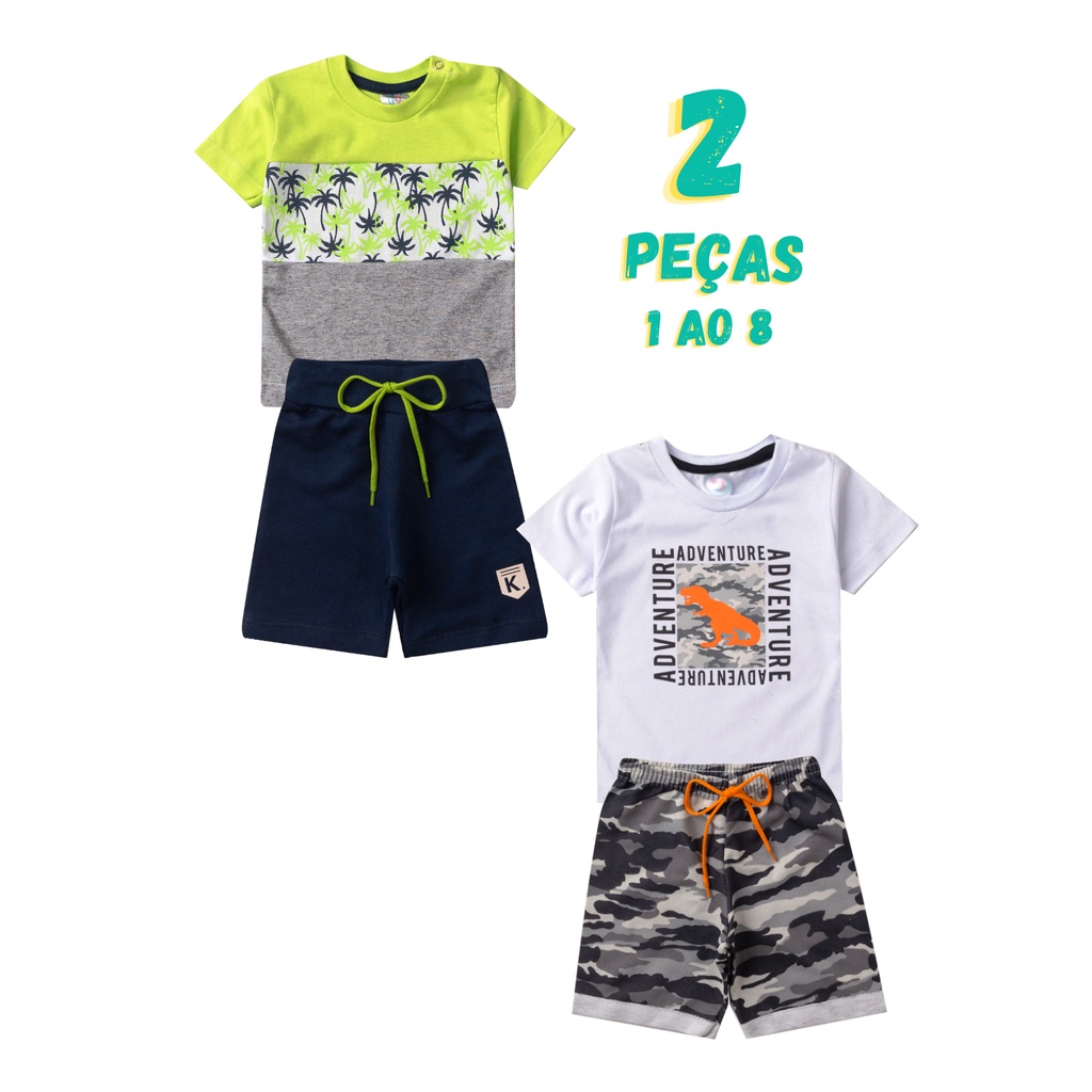 2 PEÇAS Conjunto Menino Infantil MENINO Verão 1 ao 8