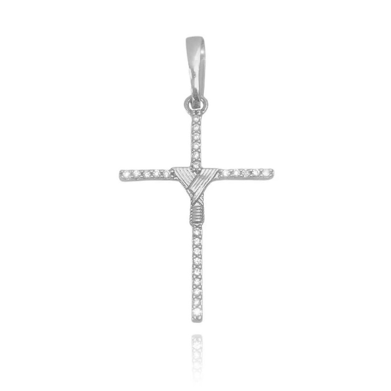 Pingente de Prata 925 Crucifixo Agulha Trançado Grande Banhado a Ouro