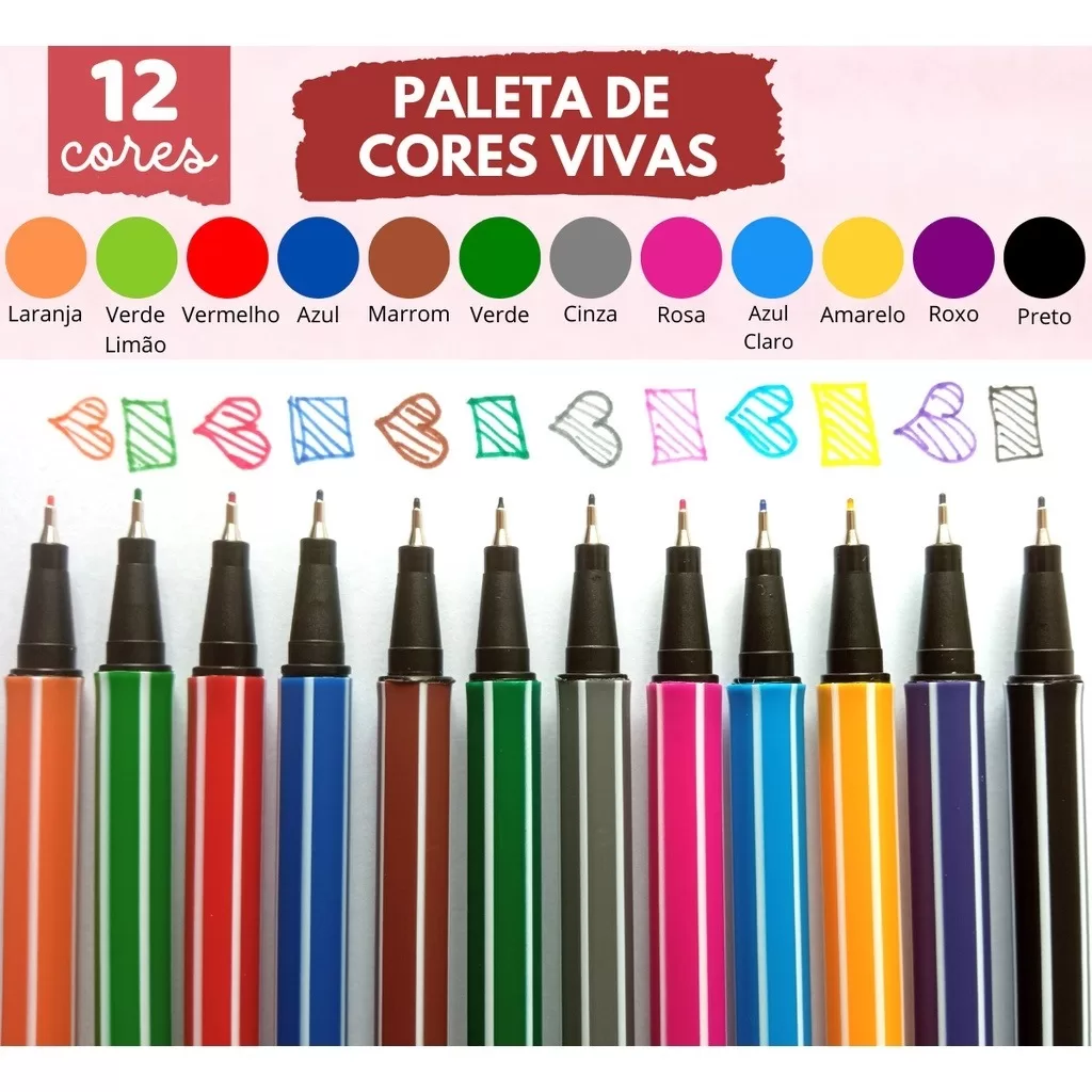 Kit  canetas com 12/24 cores Fine Line Coloridas Ponta Fina 0.4 mm Fineliner