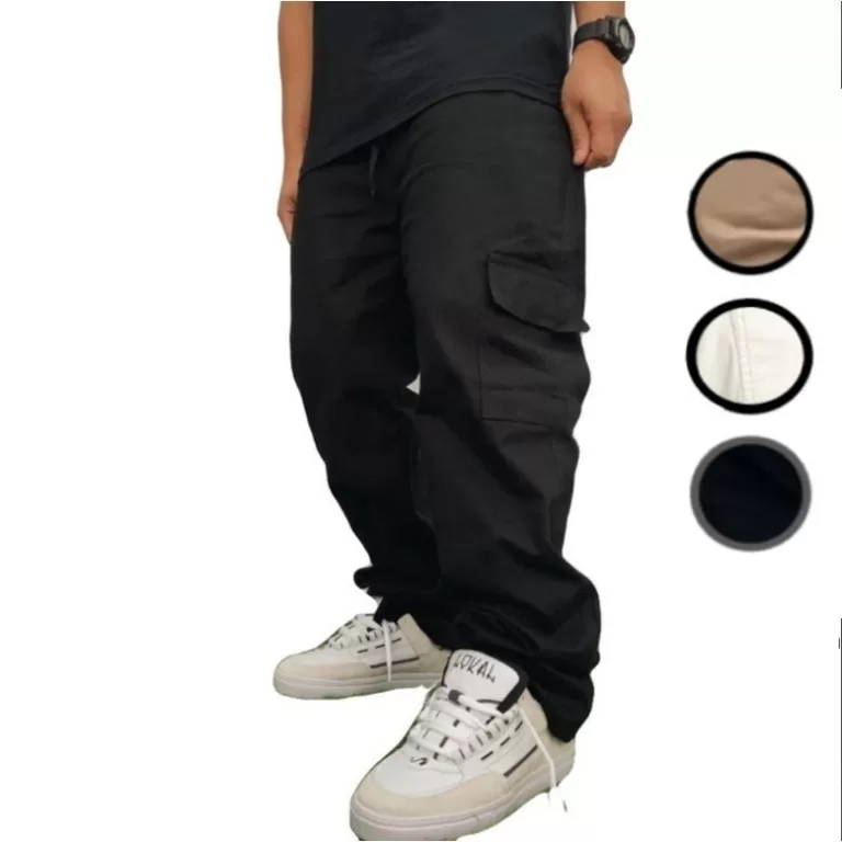 Calça Cargo 6 Bolsos Skate Larga Fechamento Cord