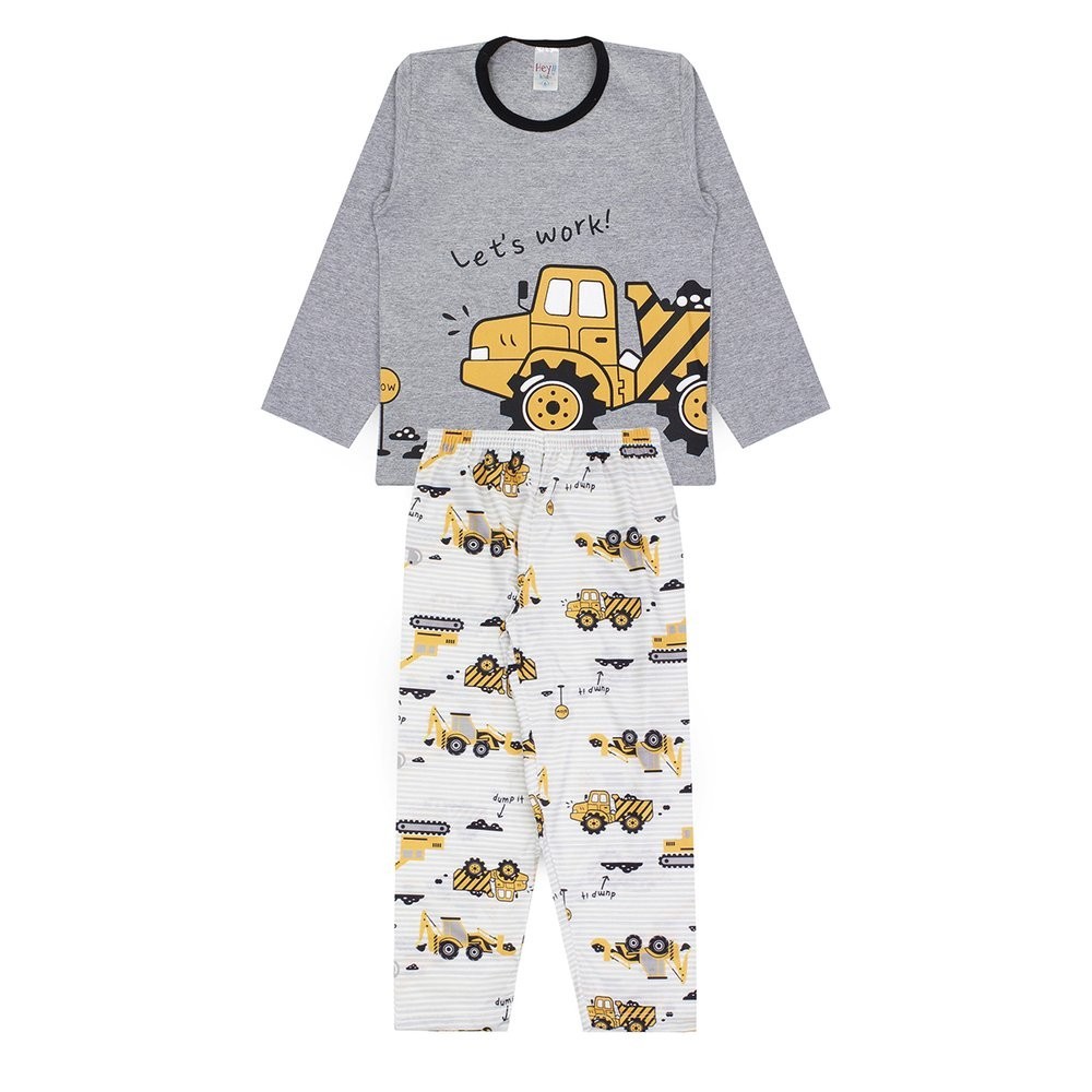 Pijama Infantil Masculino Inverno Lets Work – Hey Kids Mescla